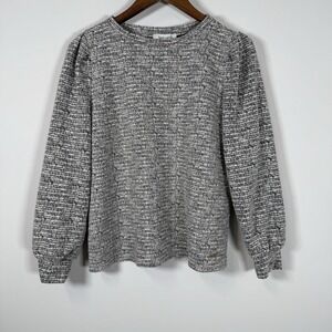 Women's Nine‎ West Puff Sleeve Blouse White Black Gold Size Large